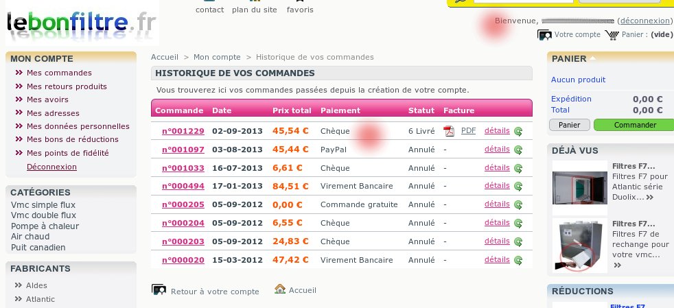 Lebonfiltre : Connexion à son compte client réussi