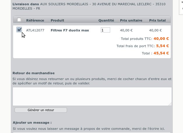 Cliquez sur les produits à retourner