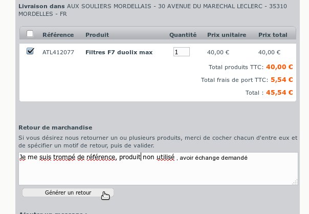 Lebonfiltre : générer un retour produits