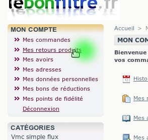 Lebonfiltre : Mes retours produits